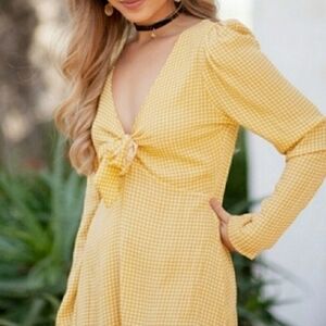 Audrey 3+1 Butter yellow gingham long sleeve romper medium